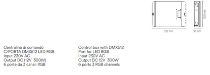 Sterownik DMX512 LED RGB wejście 230V AC wyjście DC 12V 300W 6 portów po 3 kanały RGB CTR-RGB12