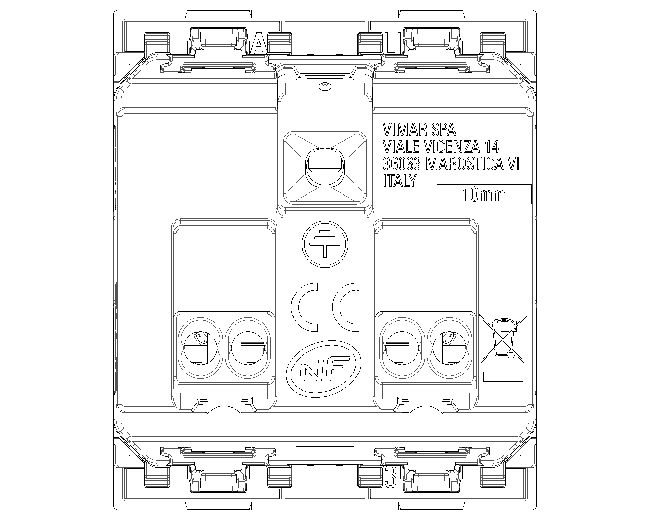 Presa SICURY 2P+T 16 A 250 V~ standard francese 2 moduli Vimar Linea bianco-nero-canapa 30212.B/G/C