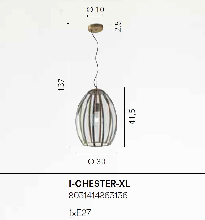 Sospensione in vetro trasparente finiture metallo ottone varie dimensioni 1XE27 non incl. CHESTER