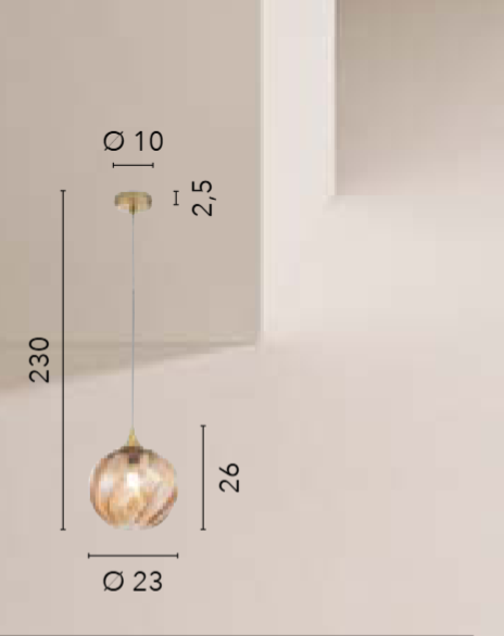 Sospensione in vetro lavorato con linee a spirale in grigio-ambra-trasparente 1XE27 non incl. MAJESTY