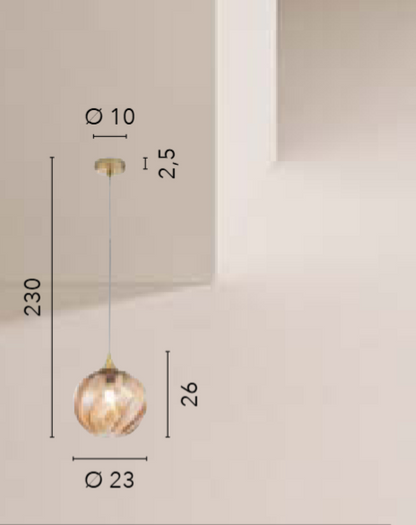 Szklana lampa wisząca obrabiana ręcznie z liniami spiralnymi w kolorze szaro-bursztynowo-przezroczystym 1xE27 brak w zestawie MAJESTY