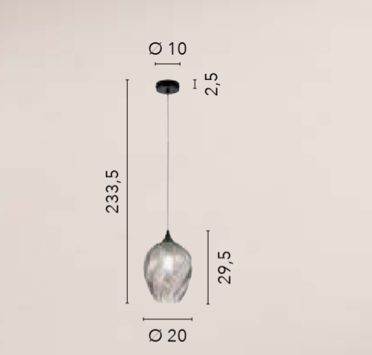 Szklana lampa wisząca obrabiana ręcznie z liniami spiralnymi w kolorze szaro-bursztynowo-przezroczystym 1xE27 brak w zestawie MAJESTY