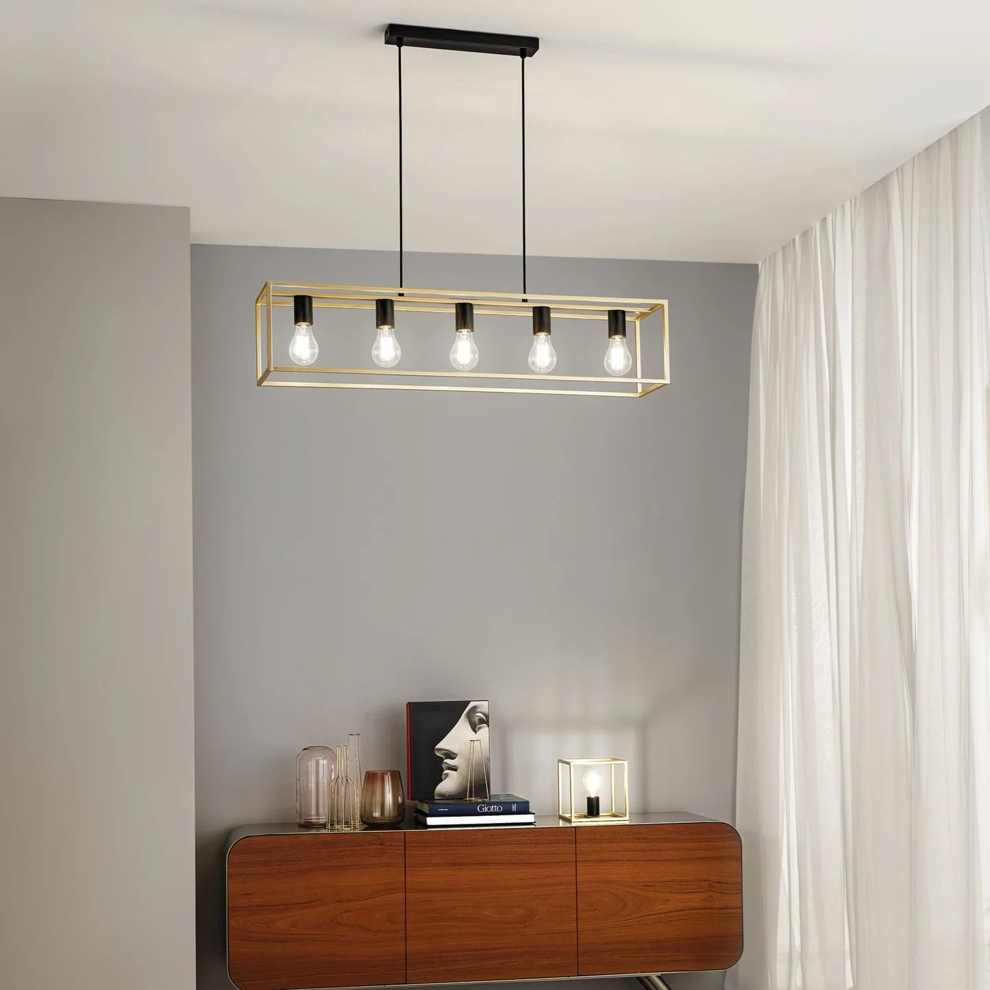 Sospensione 5 luci metallo nero e oro satinato 5XE27 non incl. KIMERA