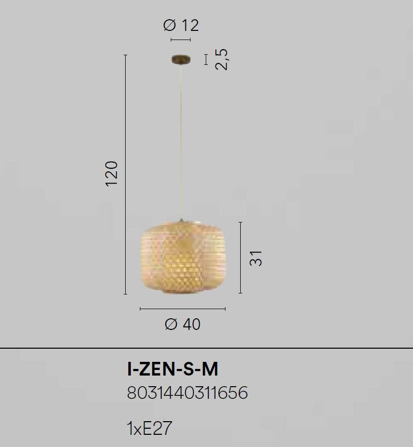 Sospensione in bambù naturale diffusore termoplastica cavo tessuto ocra varie dimensioni 1XE27 non incl. ZEN