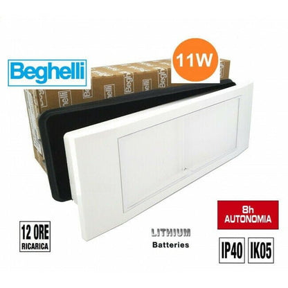 Lampada LED d'Emergenza da Incasso 11W 120lm Autonomia 6h IP40 | Batteria LiFe 1.5Ah 4000K Resistenza Fuoco 850°C | Beghelli 1499L