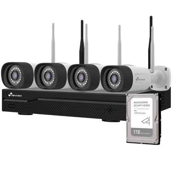 NIVIAN KIT VIDEOSORVEGLIANZA WIFI NVR 10 CANALI 4 TELECAMERE 3 MEGAPIXEL + HDD 1TB