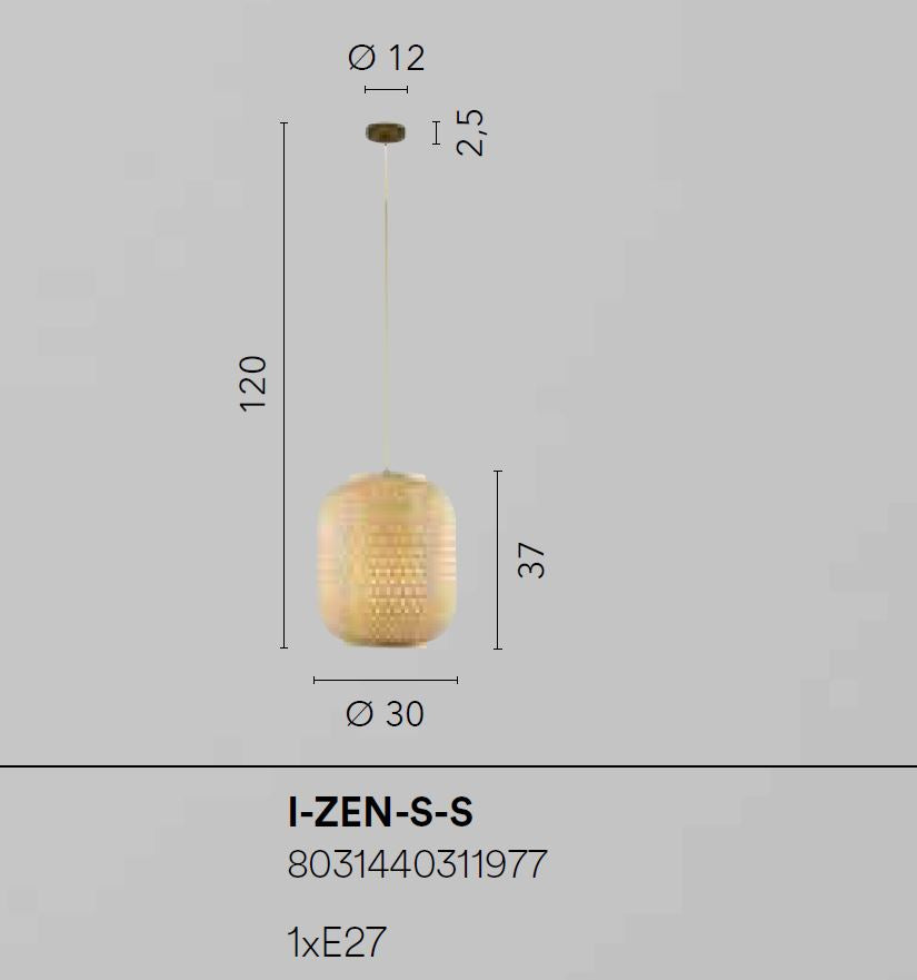 Sospensione in bambù naturale diffusore termoplastica cavo tessuto ocra varie dimensioni 1XE27 non incl. ZEN