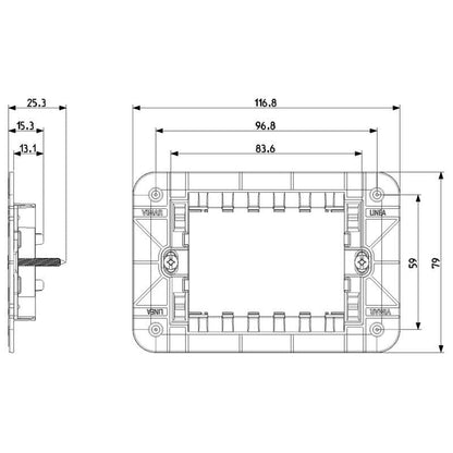 Supporto 3 Moduli con Viti per Scatola Rettangolare Universale a Incasso | Vimar Linea 30613