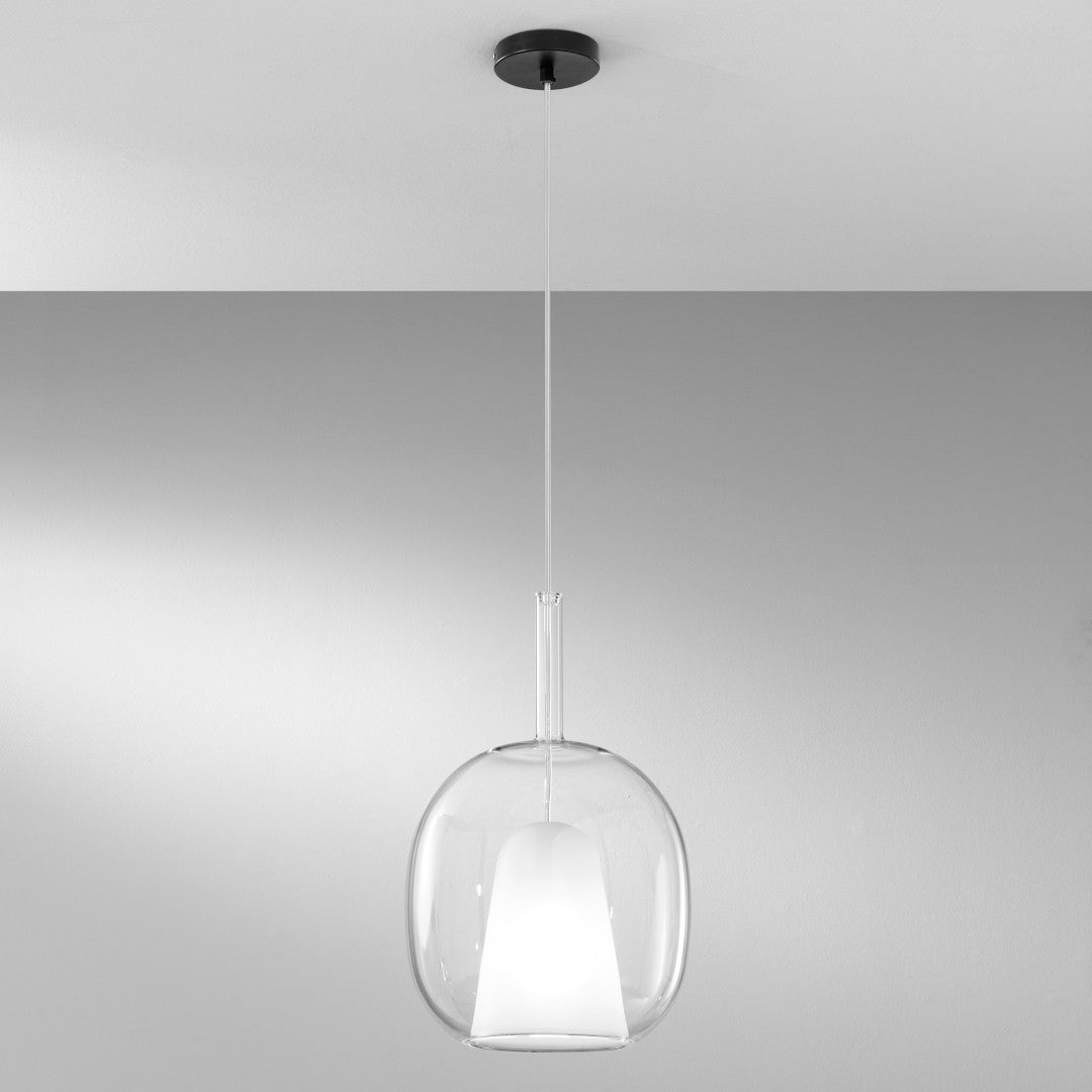 Lampa wisząca modułowa ze szkła dmuchanego owalna śr. 25cm 1xE27 bez żarówki Pirex