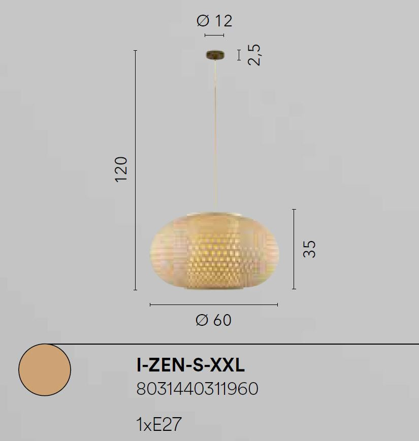 Sospensione in bambù naturale diffusore termoplastica cavo tessuto ocra varie dimensioni 1XE27 non incl. ZEN